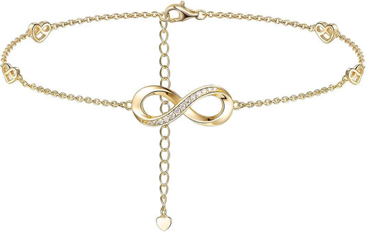 Moissanite Infinity Anklet for Women, Real Authentic 925 Sterling Silver Hypoallergenic, Beautiful Summer Jewelry, Dainty Ankle Bracelet, 8.6-10.6inch (21-26cm) Adjustable