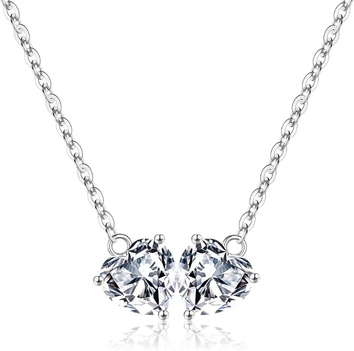 Iefil 1.25Ct Double Heart Birthstone Necklace - 925 Sterling Silver Birthstone Necklace, Birthday Gifts for Women, Jewelry Gifts for Mom Daughter Wife