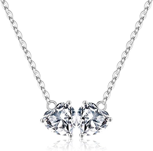 Iefil 1.25Ct Double Heart Birthstone Necklace - 925 Sterling Silver Birthstone Necklace, Birthday Gifts for Women, Jewelry Gifts for Mom Daughter Wife