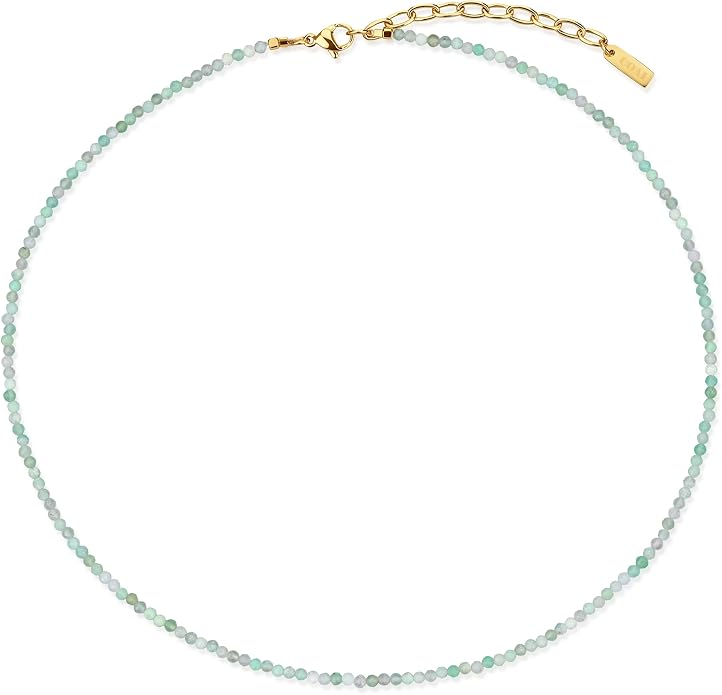 COAI 2mm & 3mm Danity Tiny Bead Necklace for Women, Stone Beaded Crystal Necklace for Women, Sodalite, Australian Jasper, Red Carnelian, Tourmaline, Amethyst, Turquoise Jewelry