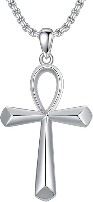 KXJ S925 Sterling Silver Black Cross/Best Dad/Baseball Bat/Silver Cross/Ankh Cross/Crucifix with 22+2 Inches Stainless Steel Rolo Chain Cross Necklace for Men Women Christian Religious Jewelry Gifts