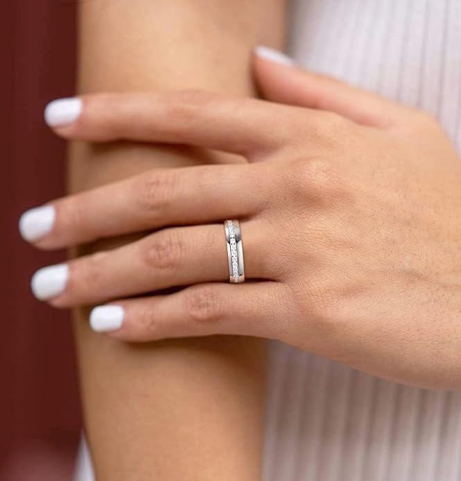 TIGRADE 2.5mm 4mm 5mm 6mm Titanium Ring Cubic Zirconia Engagement Ring Wedding Band Size 3 to 13.5