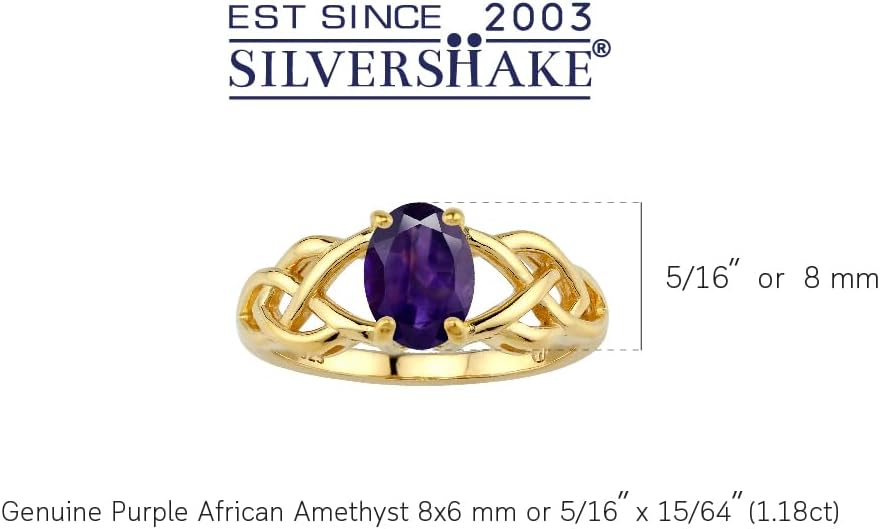 Silvershake 8X6mm Oval Shape Birthstone Gemstone Antique Finishing or Yellow Gold Plated 925 Sterling Silver Celtic Knot Weave Solitaire Ring Jewelry for Women
