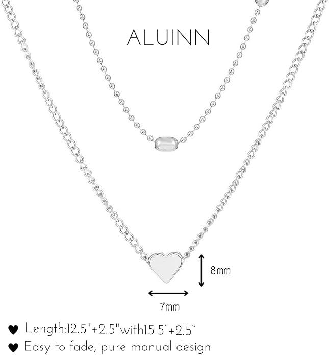 Aluinn Cute Heart Silver Choker Necklace for Women 18K Silver Layered Love Pendant Necklace Dainty Small Silver Necklace Gift Stocking Stuffers for Women Everyday Wear