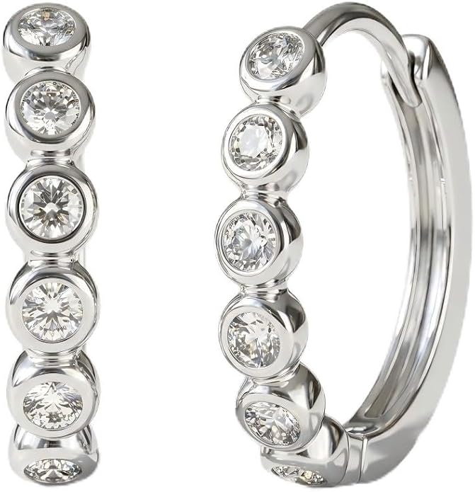 GIRIOIZ 18K White Gold Plated Eternity Hoops, Simulated High Carbon Diamond