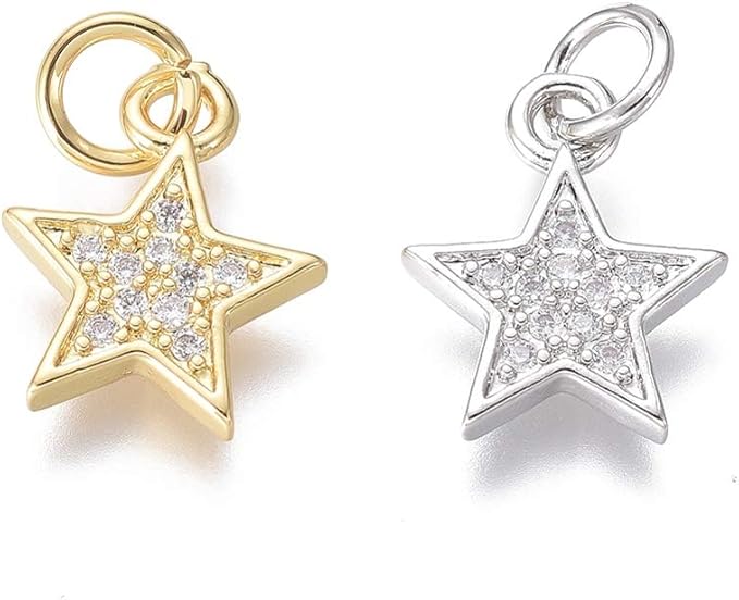 DanLingJewelry 20pcs Mini Star Pendants Cubic Zirconia Danity Star Charms CZ Stone Charms for DIY Earring Necklace Making Supplies