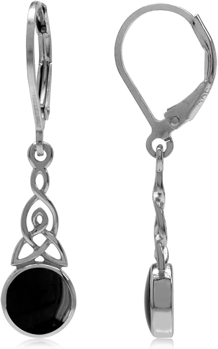 Silvershake 6MM Round Shape Inlay White Gold Plated or Yellow Gold Plated 925 Sterling Silver Triquetra Celtic Knot Dangle Leverback or Hook Earrings Jewelry for Women