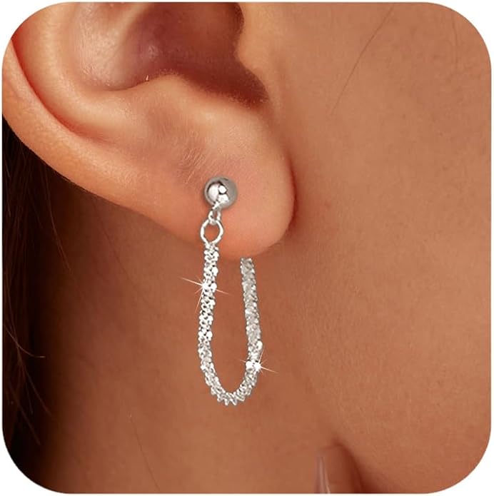 925 Sterling Silver Tassel Chain Dangle Earrings for Women Sparkling Long Fringe Dangle Drop Earrings Bling Line Minimalist Wedding Studs Earring Jewelry Birthday Christmas Gifts for Her
