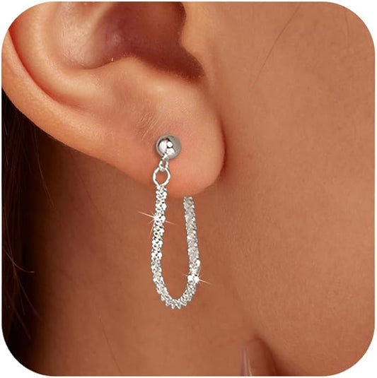 925 Sterling Silver Tassel Chain Dangle Earrings for Women Sparkling Long Fringe Dangle Drop Earrings Bling Line Minimalist Wedding Studs Earring Jewelry Birthday Christmas Gifts for Her