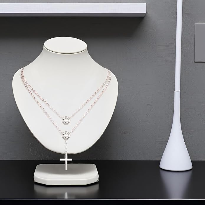 Layered Necklaces for Women S925 Sterling Silver 14k Gold Plated Cross Jesus Tulip Birth Month Flower Necklace Pendant Jewelry Mothers Day Birthday Gifts