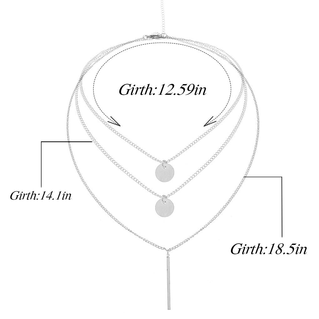 Boho Layered Necklaces Sequins Disc Silver Necklace Chain Short Bar Coin Pendant Delicate Dainty Charm Necklaces Jewelry for Women and Teen Girls
