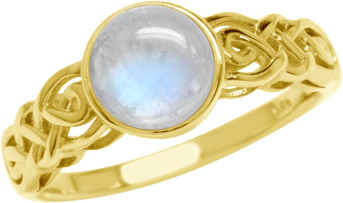 Silvershake 7MM Round Shape Gemstone White Gold Plated or Yellow Gold Plated 925 Sterling Silver Scroll/Filigree Celtic Knot Braided Solitaire Ring Jewelry for Wo
