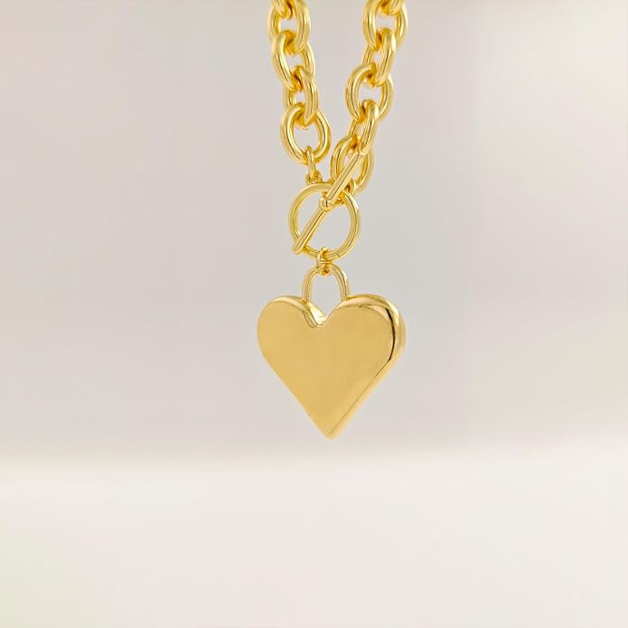 Airmb Heart Necklace for Women Gold/Silver Plated Trendy Heart Choker Lover Pendant Hypoallergenic Fashion Gold/Silver Necklace for Women Love Jewelry Gift for Women Girlfriend