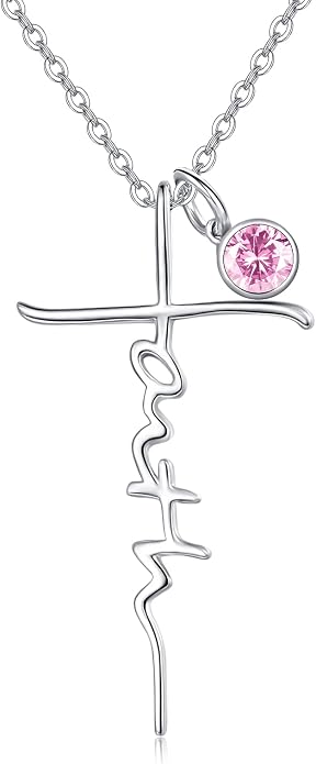 PRAYMOS Faith Cross Necklace for Women 925 Sterling Silver Pendant Necklace With Birthstone Initial Christian Religious Confirmation Baptism Mothers Day Gifts
