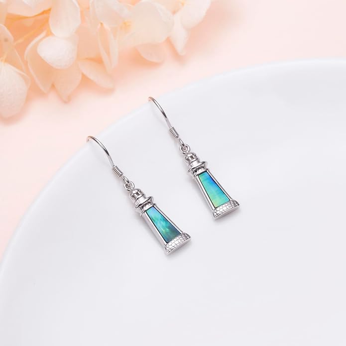 Abalone Shell Earrings for Women 925 Sterling Silver Witches Knot/Compass Lighthouse Jewelry Dangle Drop Earrings Jewelry Gifts for Women Men