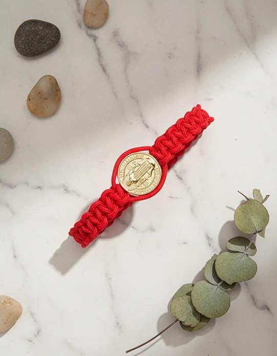 Men’s St. Benedict Red String Bracelet, Adjustable | Protection Against the Evil Eye & Negative Energy | Steel Gold Plated
