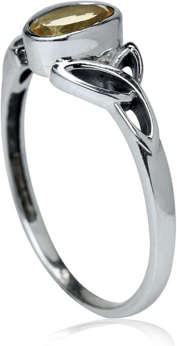 Silvershake 7x5MM Oval Shape Birthstone Gemstone White Gold Plated or 18K Yellow Gold Plated 925 Sterling Silver Triquetra Trinity Celtic Knot Solitaire Ring Jewelry for Women