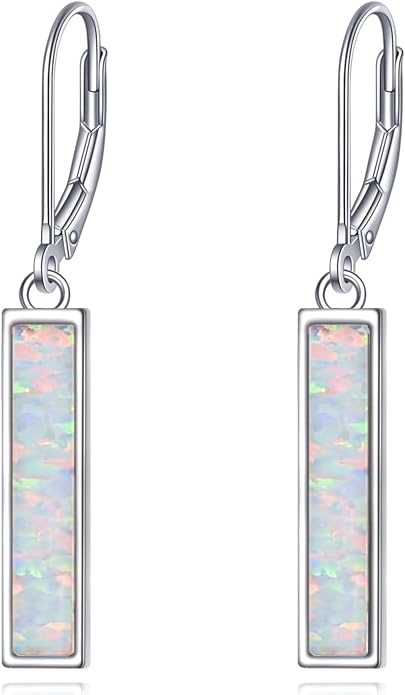 CRMAD Abalone Shell Bar Earrings for Women Sterling Silver Leverback Earrings Abalone Jewelry Gift