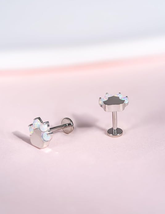 Limerencia 2Pcs 18g Titanium Internally Threaded Tragus Piercing Jewelry Nose Studs Flat Back Earrings Labret, Lip, Helix, Cartilage, Conch, Medusa Piercing for Women Men Sensitive Ears