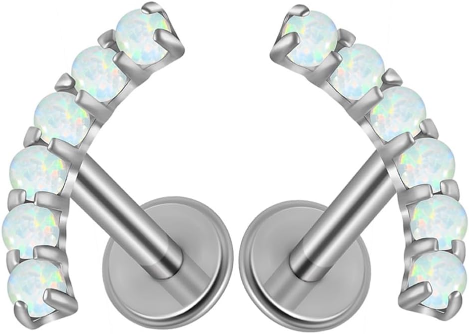 2PCS G23 Titanium Fire Opal CZ Labret Stud Piercing Cartilage Helix Tragus Climber Earrings for Men Women Lip Monroe Body Piercing Jewelry