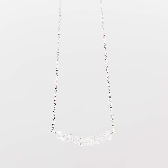 Designed By Stacey Handmade Herkimer Diamond Necklace, Bar Pendant 925 Sterling Silver Jewelry, Gifts for Women, Birthday, Anniversary, Wedding, Prom, Homecoming, 16 to 18" Adjustable Chain