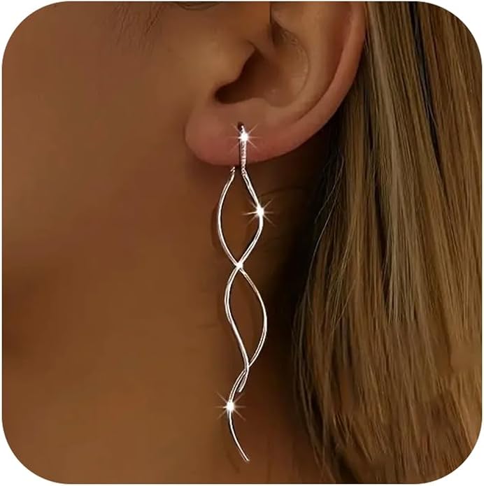 925 Sterling Silver Dainty Hard Wire Threader Dangle Earrings for Women 14k Gold Plated Tassel Threader Pull Through Long Half Hoop Earring Wedding Bridal Birthday Jewelry Gifts