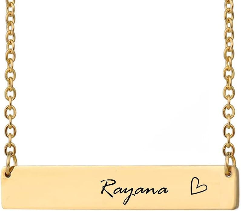 HUAN XUN Custom Bar Necklace Personalized Engraved Name Bar Necklace for Women Customized Stainless Steel Heart Pendant Bar Jewelry Gift for Her Mother Day Christmas