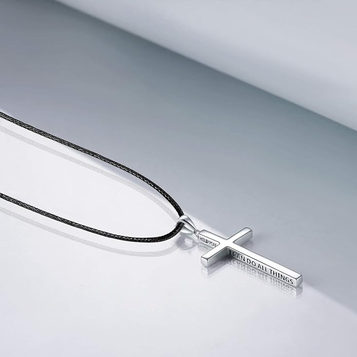 POPLYKE Cross Necklace 925 Sterling Silver Philippians 4:13 I Can Do All The Things Inspirational Necklace Gifts for Women Men 20+2''