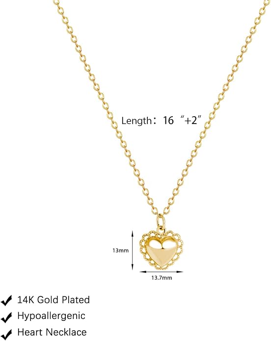 HERIER Cute Heart Necklace Dainty 18k Gold Plated Tiny Heart Pendant Choker Necklaces Small Gold Love Open Heart Chain Necklace for Women Simple Gold Necklace for Women Trendy Jewelry