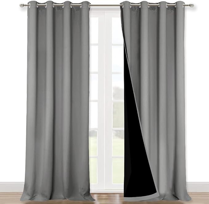 NICETOWN Full Shade Curtain Panels, Pair of Energy Smart & Noise Blocking Out Blackout Drapes for Dining Room Window, Thermal Insulated Guest Room Lined Window Dressing(Silver Grey, 52 x 120 inch)