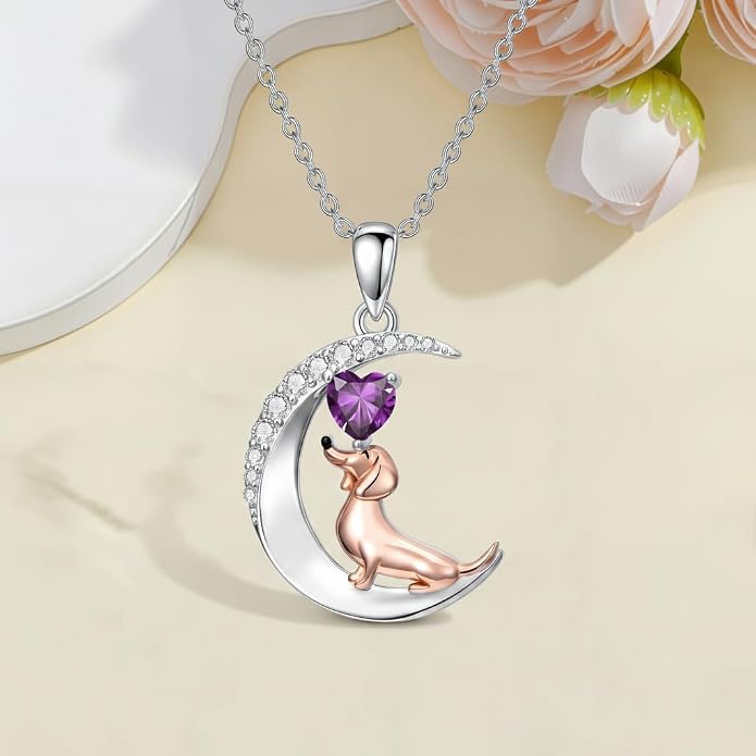 PROESS Animal Birthstone Necklace 925 Sterling Silver Otter/Axolotl/Hippo/Elephant/Dachshund/Monkey/Red Panda Pendant Necklace Animal Birthstone Jewelry Gifts for Women