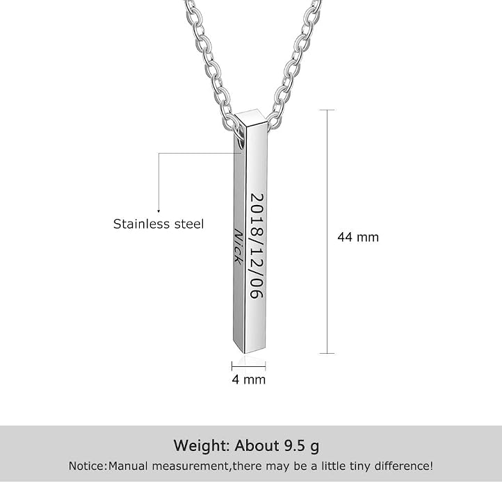 LanM Gifts for Dad Father's Day Gifts Personalized Mens Necklace Custom Name Necklaces for Men Bar Necklace for Women Engraved Initial Name Vertical Bar Necklace for Father