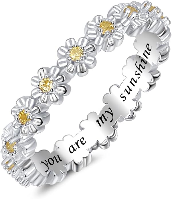 925 Sterling Silver Dainty Daisy Butterfly Paw Heart Eternity Rings Blue Flower Finger Rings for Women Stacking Promise Rings Gift Jewelry
