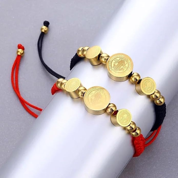 14K Gold Filled San Benito Bracelet For Women And Men, Saint Benedict Medal Bracelet Adjustable String Bracelets Religious, Pulseras De San Benito, Rosario De San Benito