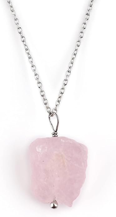 Natural Raw Crystal Rough Gemstone Pendant Necklace For Women, Chakra Healing Stones, Birthstone Jewelry, Rhodium Plated 925 Sterling Silver Chain 18 inch, Birthday Gift