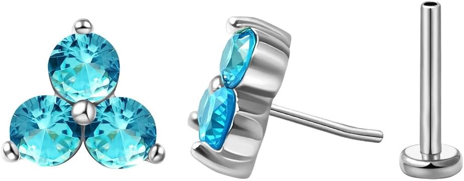 FANSING Cartilage Earring Tragus Stud Trio CZ Stone Flat Back Earring for Helix Conch Threadless Push Pin Labret Stud