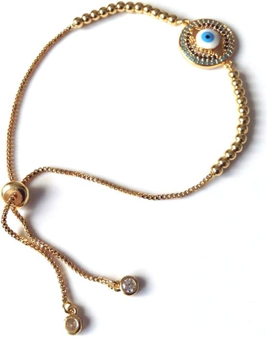 SIFRIMANIA Evil Eye Adjustable Sliding Bead Shiny Bracelet Lucky Charms Jewelry for Women of All Ages