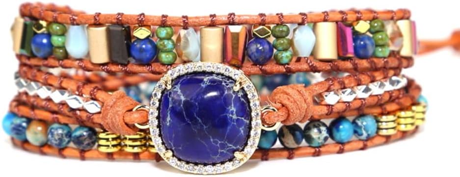 Women Wrap Bracelets Boho Natural Stone Jasper Turquoises Strand Bracelet Jewelry Collection