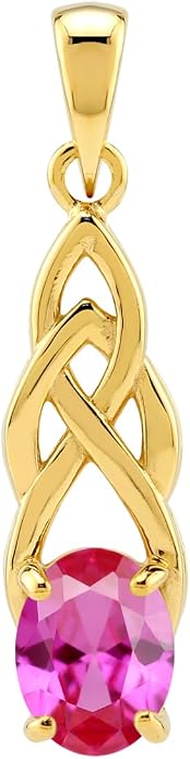 Silvershake 8X6mm Oval Shape Birthstone Gemstone Antique Finishing or Yellow Gold Plated 925 Sterling Silver Celtic Knot Weave Solitaire Pendant or Pendant with 18 Inch Chain Necklace Jewelry for Women
