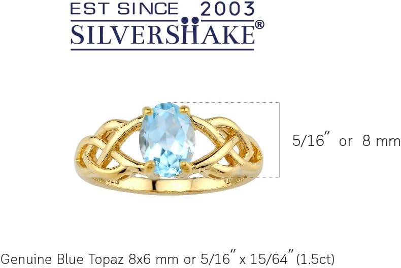 Silvershake 8X6mm Oval Shape Birthstone Gemstone Antique Finishing or Yellow Gold Plated 925 Sterling Silver Celtic Knot Weave Solitaire Ring Jewelry for Women