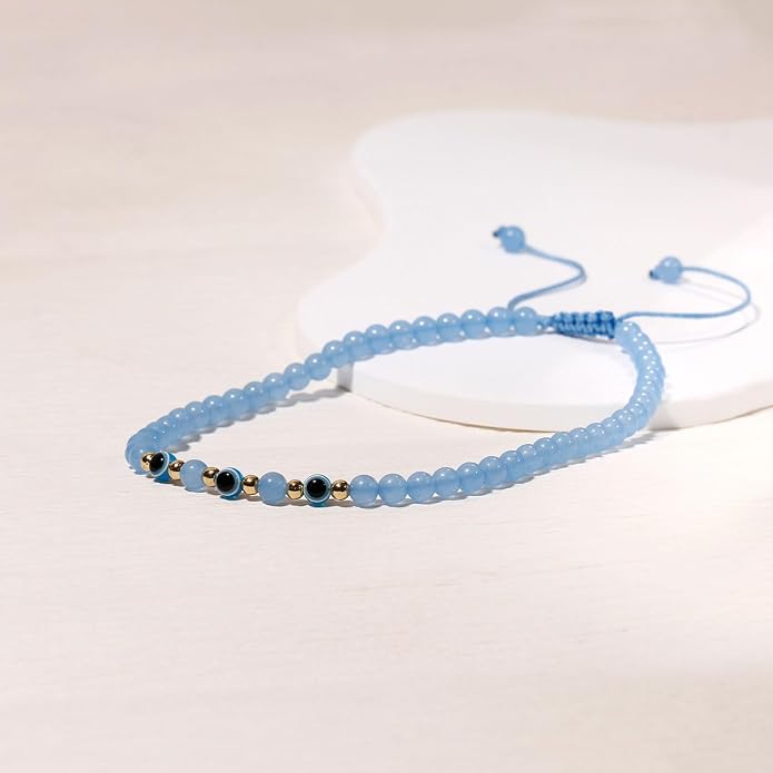 Evil Eye Ankle Bracelets for Women Beads Anklets Beach Accessiory Gemstone Healing Crystal Adjustable