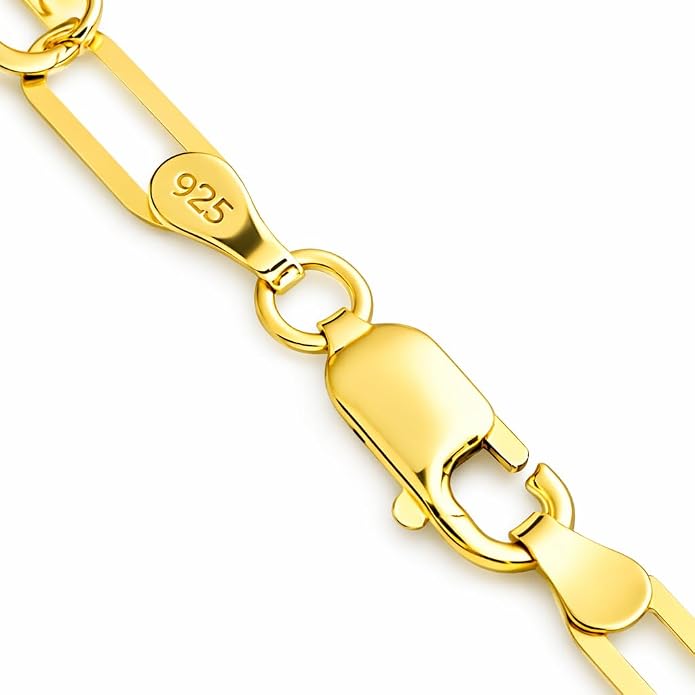 Paperclip Chain Necklace for Women – 925 Sterling Silver 14K Gold Plated, 4mm Minimalist Link Chain with Lobster Clasp