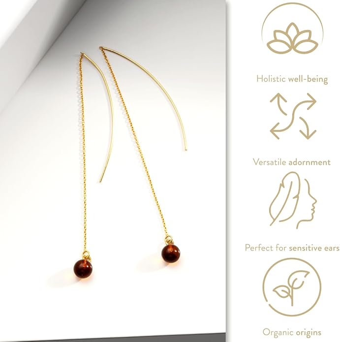 Pull-Through Earrings, Amber Jewelry, Faceted Sparkling Amber Earrings - Parent