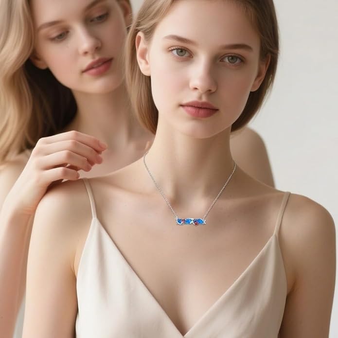 Bar Opal Leaf Necklace For Women S925 Sterling Silver White Opal Pendant with Leaf Charm Bar Pendant Jewelry Gift For Mom Daughter Wife