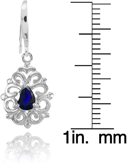 Sterling Silver Genuine, Simulated, or Created Gemstone 6x4mm Teardrop Filigree Dainty Dangle Earrings