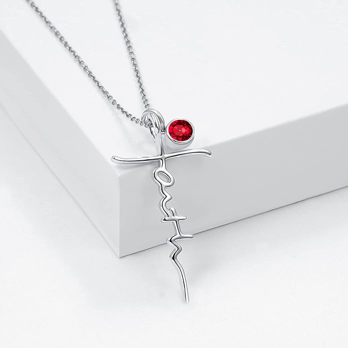 PRAYMOS Faith Cross Necklace for Women 925 Sterling Silver Pendant Necklace With Birthstone Initial Christian Religious Confirmation Baptism Mothers Day Gifts