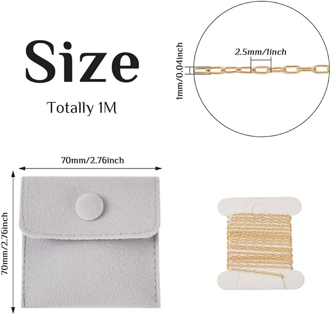 Elecrelive 3.28 Ft 14K Gold Filled Paperclip Chains Brass Permanent Jewelry Chains 2.5mm Oval Link Cable Chains with 1 Square Velvet Bag for Women's Trendy Layering Necklace Bracelet Making