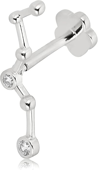 AVORA 14K Gold Bezel-set Simulated Diamond CZ Beaded Constellation Cartilage Piercing Flat Back Earring Body Jewelry (18 Gauge)