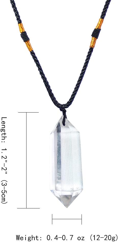 Runyangshi Clear Quartz Healing Crystal Pendants, Double Pointed Natural Crystal Quartz Necklace 6 Faceted Chakra Crystal Wand Stone