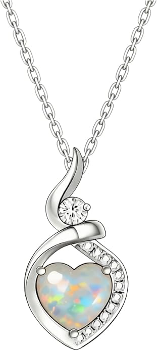 Heart Necklace 925 Sterling Silver Created Moonstone/Turquoise/Lapis Lazuli/Opal Heart Necklace Pendant Necklace Jewelry Gifts for Women